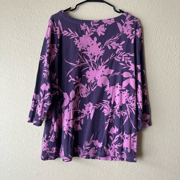 Chicos Enchanted Shadow 3/4 Sleeve Boat-Neck Tee 3 Pink Purple 100% Cotton - Picture 6 of 6